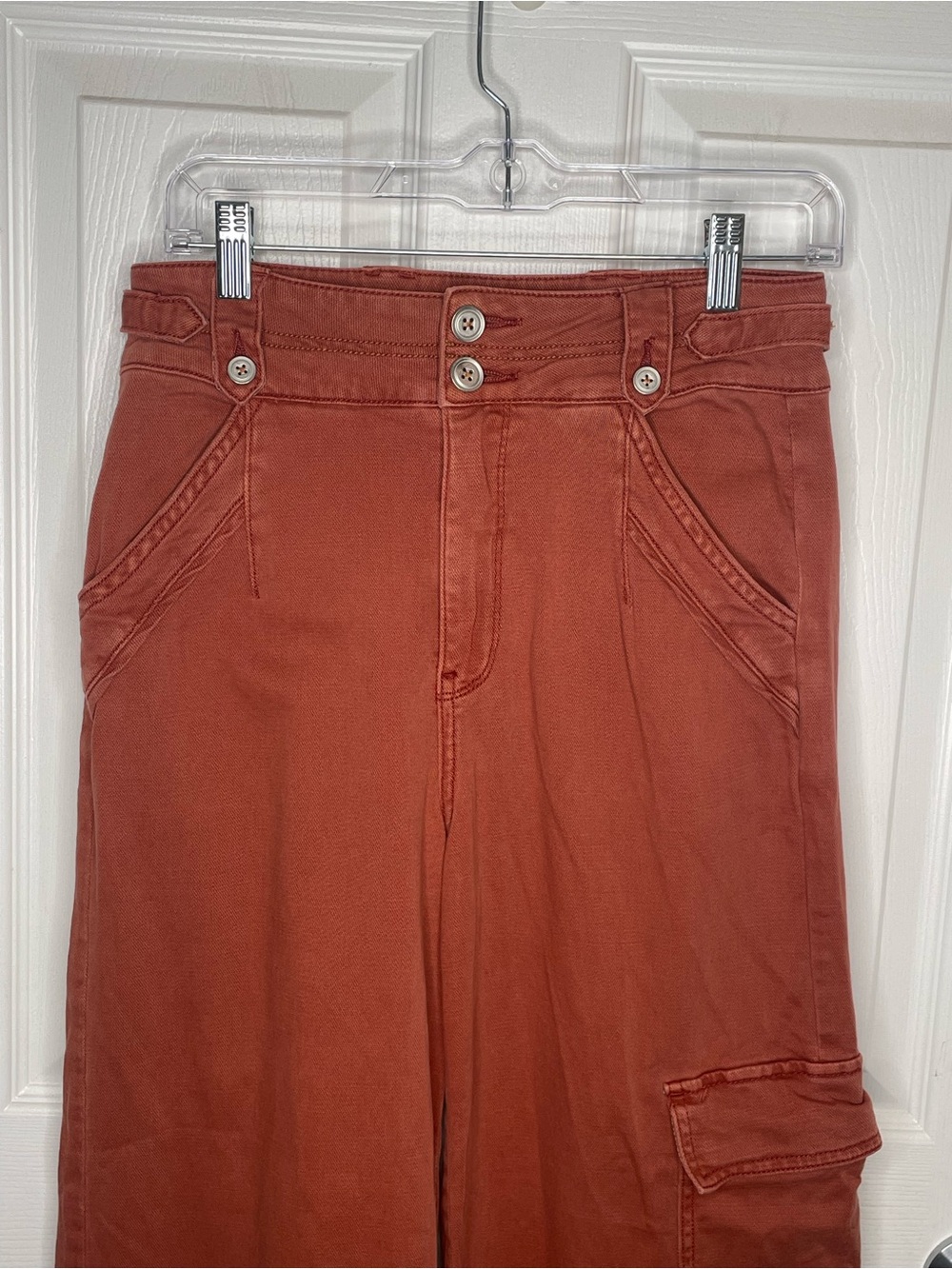 Pilcro High Rise Wide Leg Cargo Pant Boho Festival Academia Relaxed in Rust 26 - Picture 5 of 13